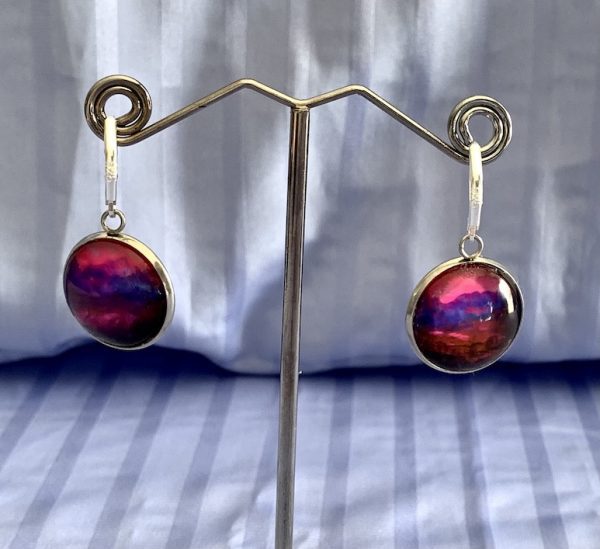 Purple/hot pink encaustic painting earrings
